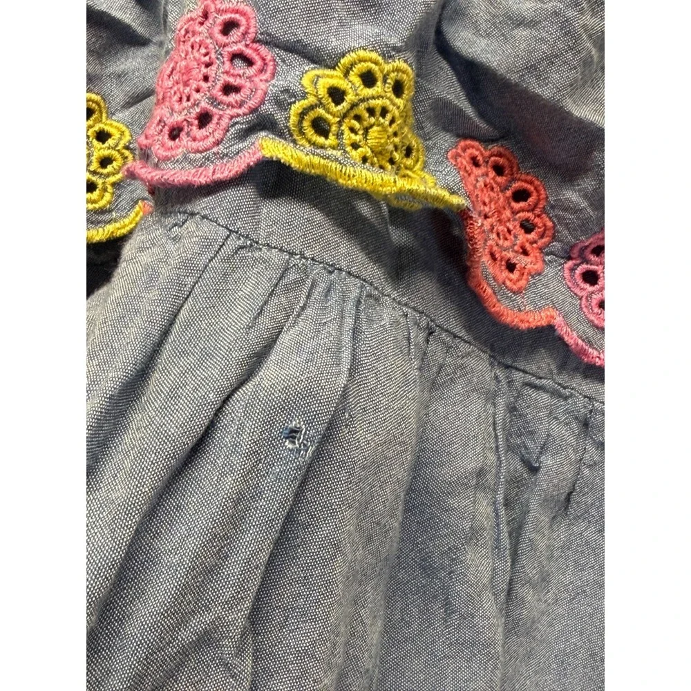 Old Navy Tiered‎ Dress Girls XL (14-16) Blue Eyelet Trim Square Neck Relaxed Fit